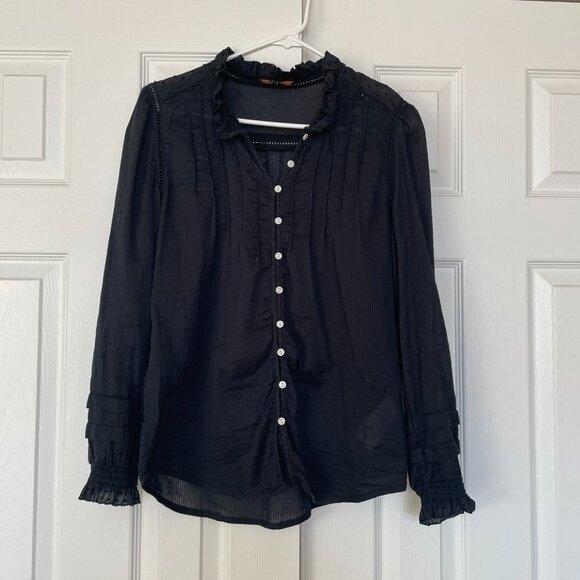Quince Organic Textured Cotton Peasant Blouse in Black - Picture 5 of 8